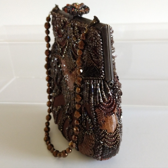 Larisa Barrera Jeweled Clasp Brown Beaded Evening Bag - Picture 5 of 13
